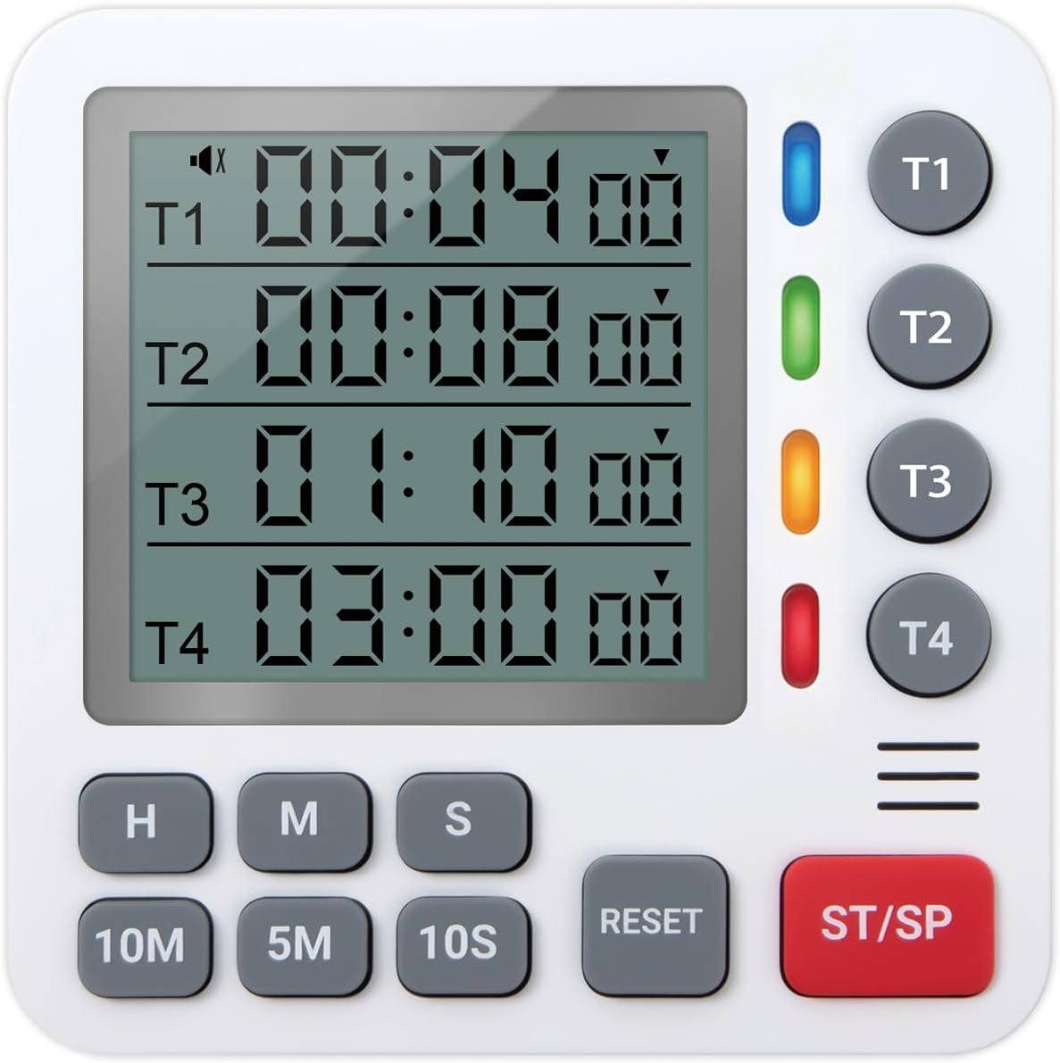 Digital Kitchen Timer - 4-Channel Cooking Timer with Alarm, Magnetic Back, Loud & Silent Modes, Count Up/Down, Ideal for ovens, Seniors, Kids and classrooms, Replaceable AAA Battery