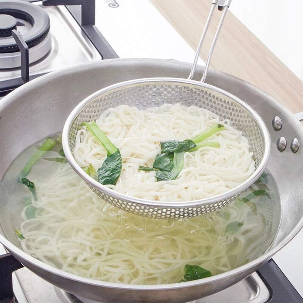 Multi Kitchen Utensil Stainless Steel Cooking Skimmer Slotted Fish Turner Spatula Spoon Colander Drain Water Filter Spoon Ladle Spider Strainer Skimmer Ladle for Cooking &Frying (2pcs)