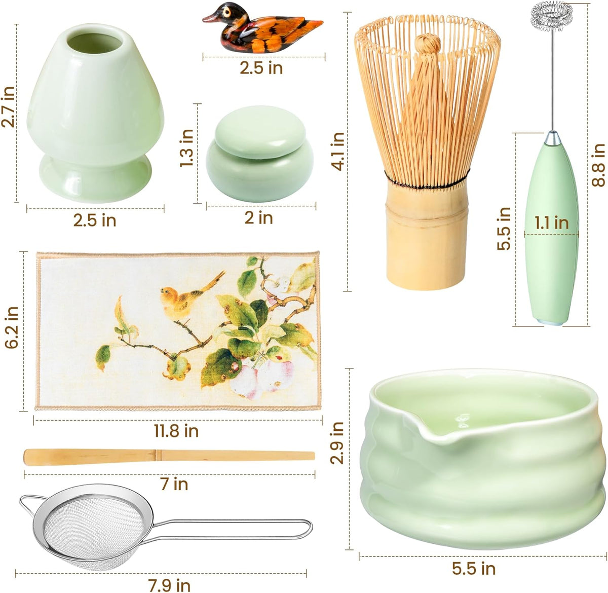 Matcha Whisk Set and Bowl, Matcha Making Kit Whisk, Bowl With Spout, Sifter, Ceramic Whisk Holder, Spoon Japanese Tea Powder Starter Tools For Ceremony Gift (Black, 9 Pack)