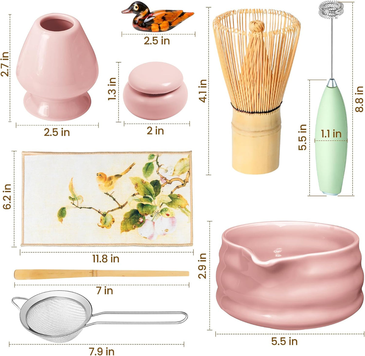 Matcha Whisk Set and Bowl, Matcha Making Kit Whisk, Bowl With Spout, Sifter, Ceramic Whisk Holder, Spoon Japanese Tea Powder Starter Tools For Ceremony Gift (Black, 9 Pack)