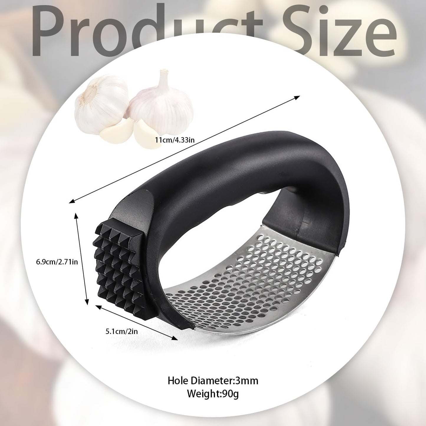 Upgraded Stainless Steel Garlic Press, Rocker Mincer Crusher Masher with Peeler and Cleaning Brush, Chopper for Kitchen Gadgets (C-BLACK)