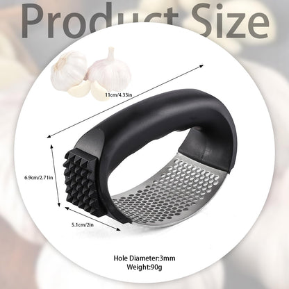 Upgraded Stainless Steel Garlic Press, Rocker Mincer Crusher Masher with Peeler and Cleaning Brush, Chopper for Kitchen Gadgets (C-BLACK)