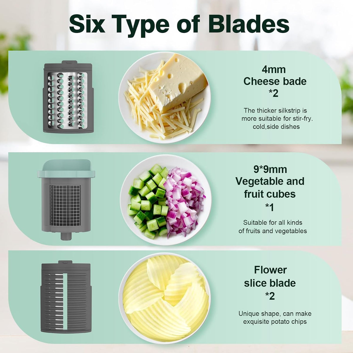 Upgraded Electric Cheese Shredder, Automatic Cheese Grater Electric with 6 Interchangeable Blades, 6 in 1 Electric Cheese Grater for Cheese, Fruits, and Vegetables