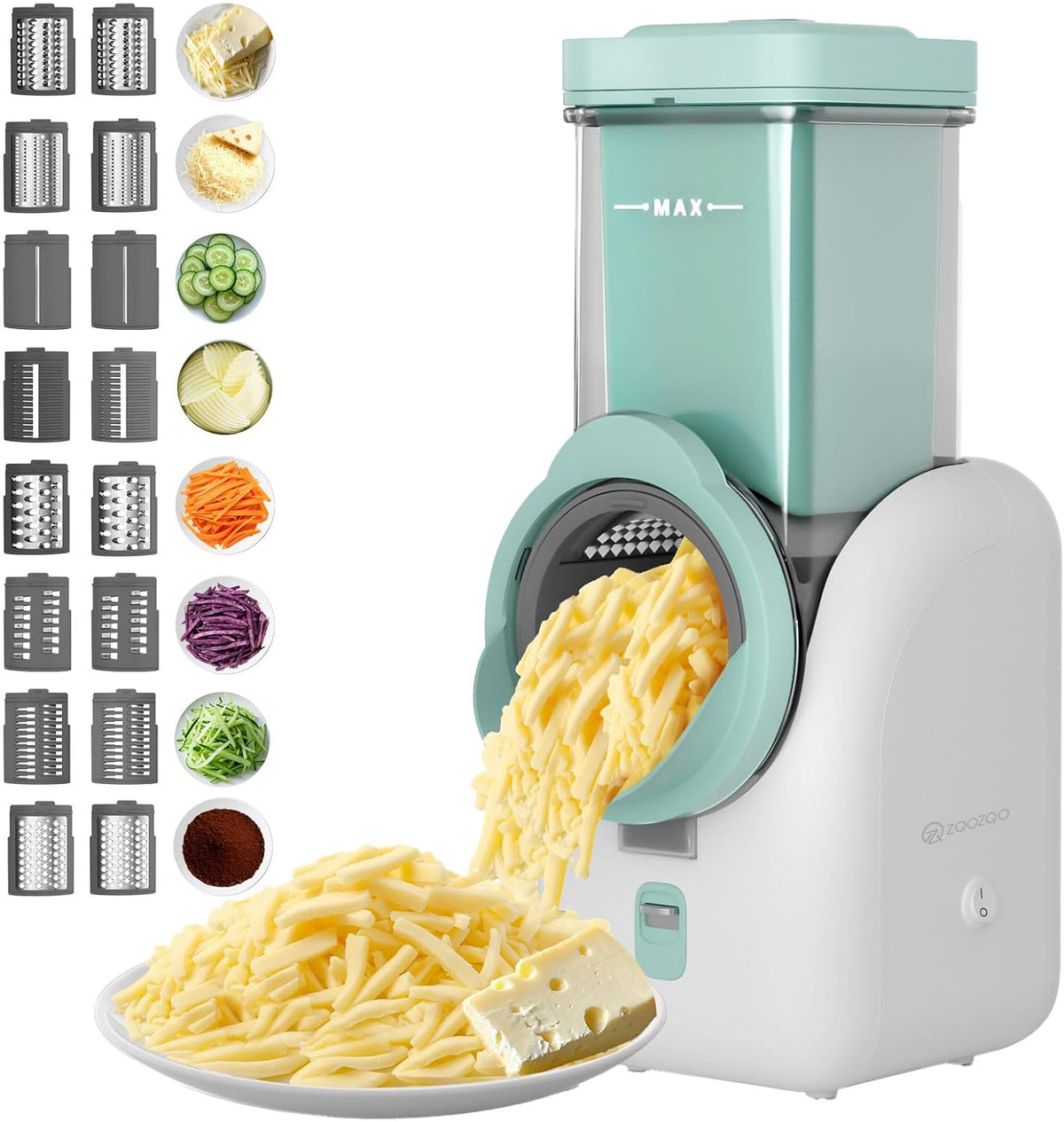 Upgraded Electric Cheese Shredder, Automatic Cheese Grater Electric with 6 Interchangeable Blades, 6 in 1 Electric Cheese Grater for Cheese, Fruits, and Vegetables