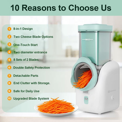 Upgraded Electric Cheese Shredder, Automatic Cheese Grater Electric with 6 Interchangeable Blades, 6 in 1 Electric Cheese Grater for Cheese, Fruits, and Vegetables