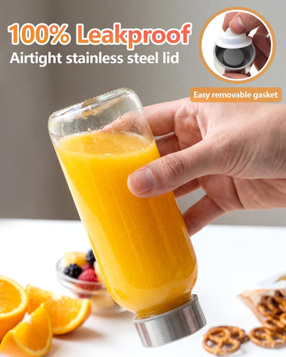 Zukro Clear Glass Juice Bottles with Stainless Steel Lids 12 oz Leak Proof