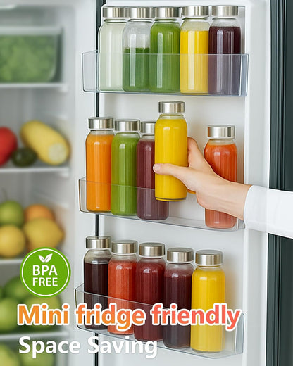 Zukro Clear Glass Juice Bottles with Stainless Steel Lids 12 oz Leak Proof
