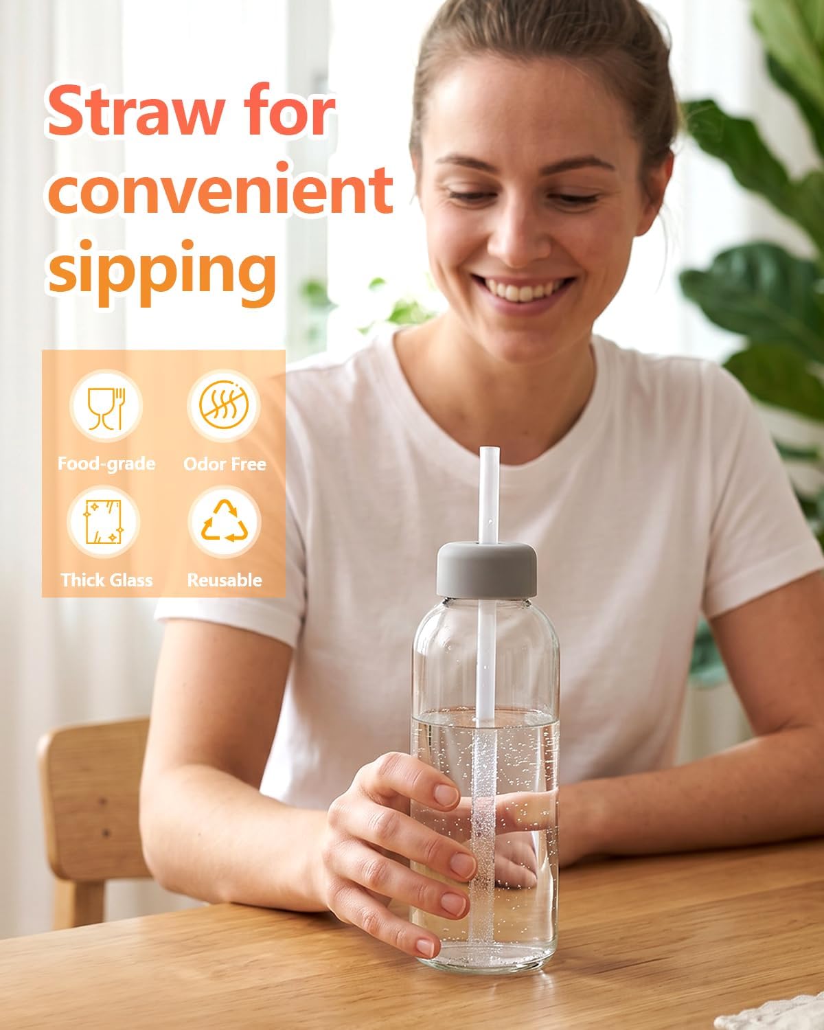Zukro Clear Glass Juice Bottles with Stainless Steel Lids 12 oz Leak Proof