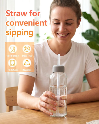 Zukro Clear Glass Juice Bottles with Stainless Steel Lids 12 oz Leak Proof