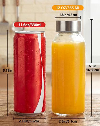 Zukro Clear Glass Juice Bottles with Stainless Steel Lids 12 oz Leak Proof