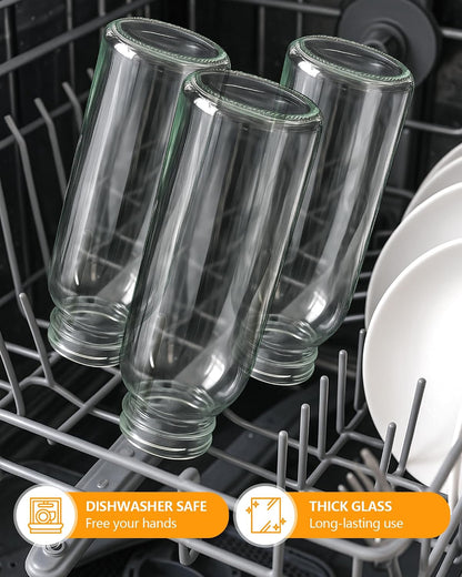 Zukro Clear Glass Juice Bottles with Stainless Steel Lids 12 oz Leak Proof