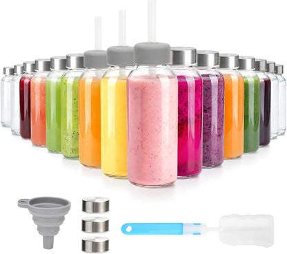 Zukro Clear Glass Juice Bottles with Stainless Steel Lids 12 oz Leak Proof