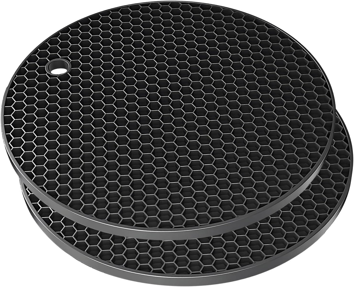 Silicone Non-Slip, Heat Resistant & Water-Trapping Trivet Mats for Water Glasses & Teacup & Coffee Cup & Dishes & Cookware, Multipurpose Kitchen Table Coaster, 5.5-Inch, 2 Pcs, Black