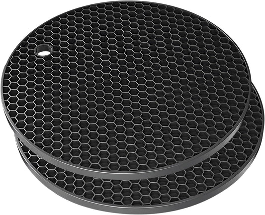 Silicone Non-Slip, Heat Resistant & Water-Trapping Trivet Mats for Water Glasses & Teacup & Coffee Cup & Dishes & Cookware, Multipurpose Kitchen Table Coaster, 5.5-Inch, 2 Pcs, Black