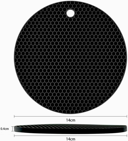 Silicone Non-Slip, Heat Resistant & Water-Trapping Trivet Mats for Water Glasses & Teacup & Coffee Cup & Dishes & Cookware, Multipurpose Kitchen Table Coaster, 5.5-Inch, 2 Pcs, Black