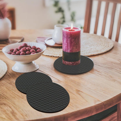 Silicone Non-Slip, Heat Resistant & Water-Trapping Trivet Mats for Water Glasses & Teacup & Coffee Cup & Dishes & Cookware, Multipurpose Kitchen Table Coaster, 5.5-Inch, 2 Pcs, Black