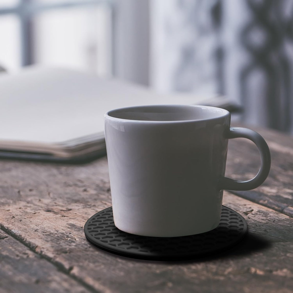 Silicone Non-Slip, Heat Resistant & Water-Trapping Trivet Mats for Water Glasses & Teacup & Coffee Cup & Dishes & Cookware, Multipurpose Kitchen Table Coaster, 5.5-Inch, 2 Pcs, Black