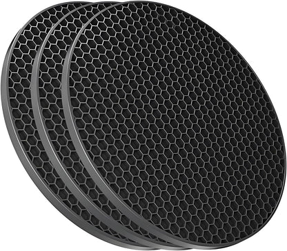 Silicone Non-Slip, Heat Resistant & Water-Trapping Trivet Mats for Water Glasses & Teacup & Coffee Cup & Dishes & Cookware, Multipurpose Kitchen Table Coaster, 5.5-Inch, 2 Pcs, Black