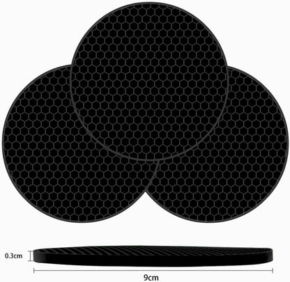 Silicone Non-Slip, Heat Resistant & Water-Trapping Trivet Mats for Water Glasses & Teacup & Coffee Cup & Dishes & Cookware, Multipurpose Kitchen Table Coaster, 5.5-Inch, 2 Pcs, Black