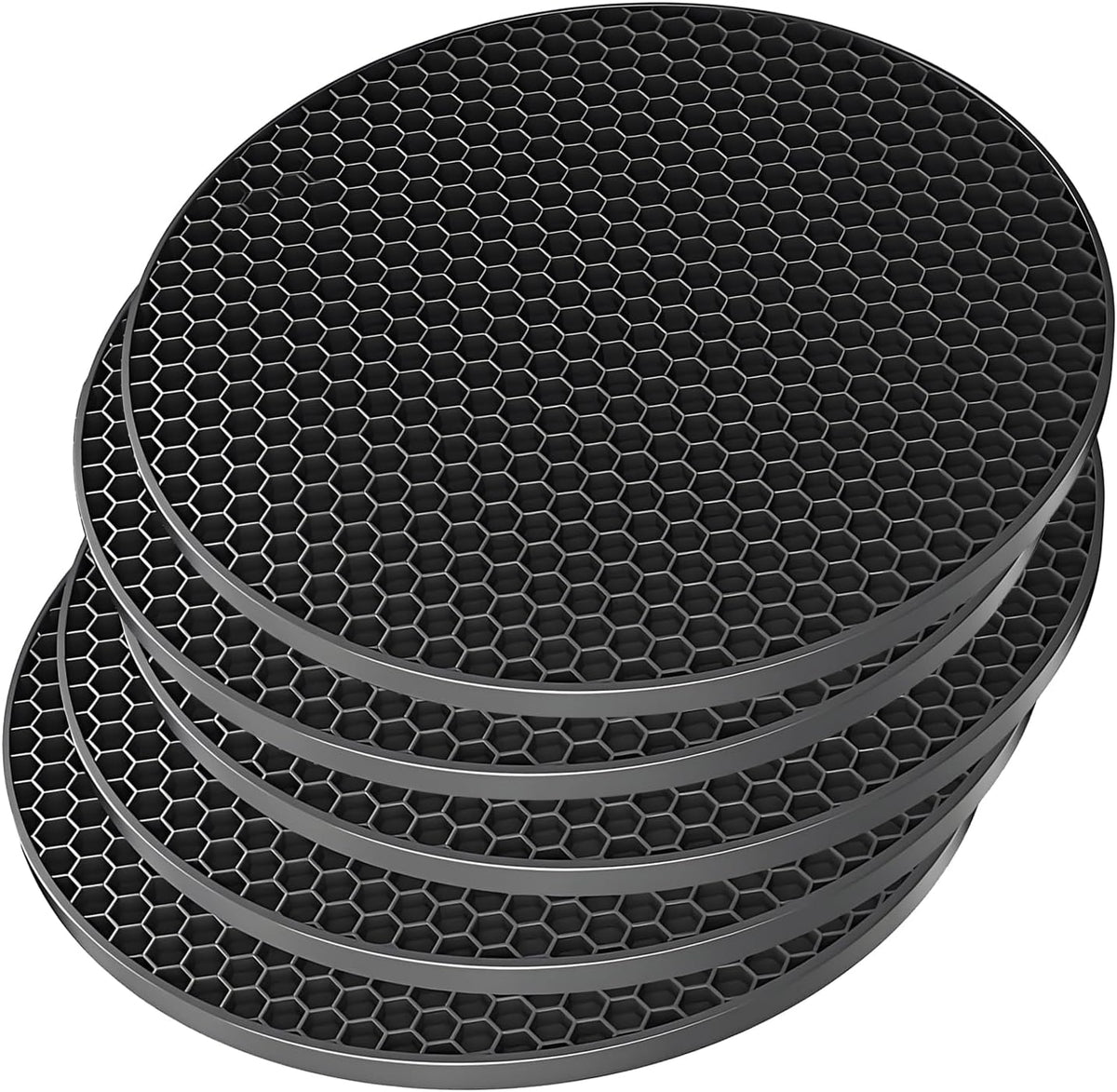 Silicone Non-Slip, Heat Resistant & Water-Trapping Trivet Mats for Water Glasses & Teacup & Coffee Cup & Dishes & Cookware, Multipurpose Kitchen Table Coaster, 5.5-Inch, 2 Pcs, Black