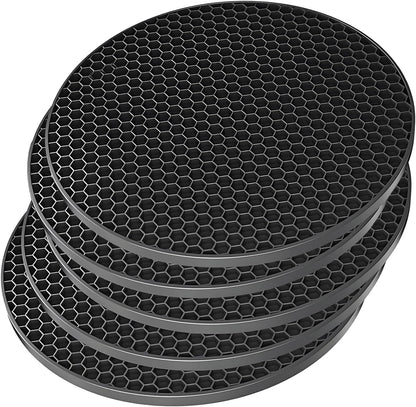 Silicone Non-Slip, Heat Resistant & Water-Trapping Trivet Mats for Water Glasses & Teacup & Coffee Cup & Dishes & Cookware, Multipurpose Kitchen Table Coaster, 5.5-Inch, 2 Pcs, Black
