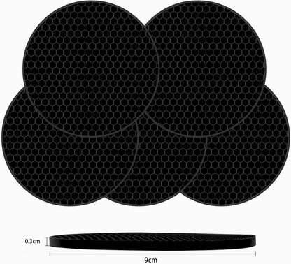 Silicone Non-Slip, Heat Resistant & Water-Trapping Trivet Mats for Water Glasses & Teacup & Coffee Cup & Dishes & Cookware, Multipurpose Kitchen Table Coaster, 5.5-Inch, 2 Pcs, Black