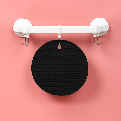 Silicone Non-Slip, Heat Resistant & Water-Trapping Trivet Mats for Water Glasses & Teacup & Coffee Cup & Dishes & Cookware, Multipurpose Kitchen Table Coaster, 5.5-Inch, 2 Pcs, Black