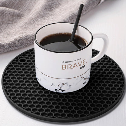 Silicone Non-Slip, Heat Resistant & Water-Trapping Trivet Mats for Water Glasses & Teacup & Coffee Cup & Dishes & Cookware, Multipurpose Kitchen Table Coaster, 5.5-Inch, 2 Pcs, Black
