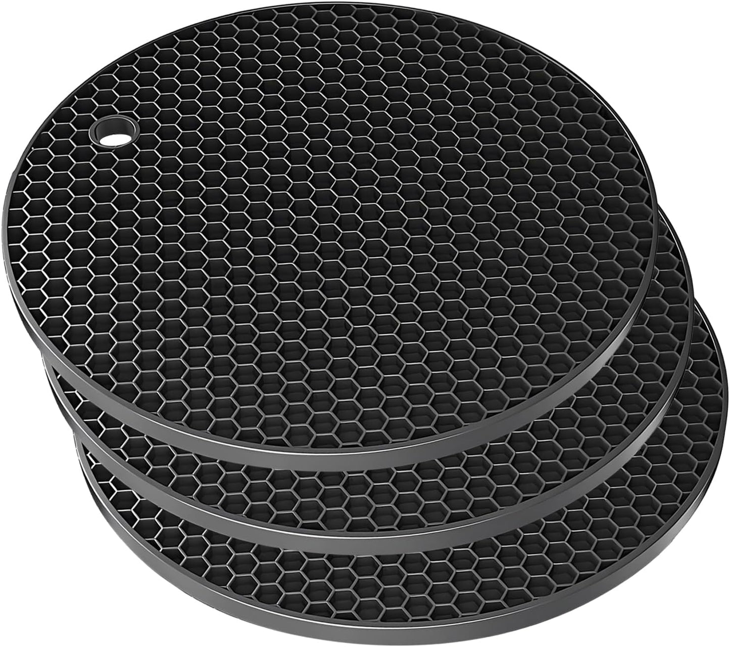 Silicone Non-Slip, Heat Resistant & Water-Trapping Trivet Mats for Water Glasses & Teacup & Coffee Cup & Dishes & Cookware, Multipurpose Kitchen Table Coaster, 5.5-Inch, 2 Pcs, Black