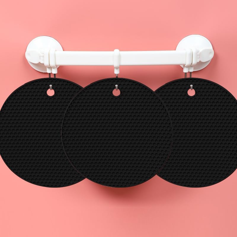 Silicone Non-Slip, Heat Resistant & Water-Trapping Trivet Mats for Water Glasses & Teacup & Coffee Cup & Dishes & Cookware, Multipurpose Kitchen Table Coaster, 5.5-Inch, 2 Pcs, Black