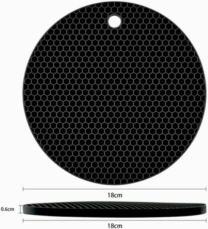 Silicone Non-Slip, Heat Resistant & Water-Trapping Trivet Mats for Water Glasses & Teacup & Coffee Cup & Dishes & Cookware, Multipurpose Kitchen Table Coaster, 5.5-Inch, 2 Pcs, Black