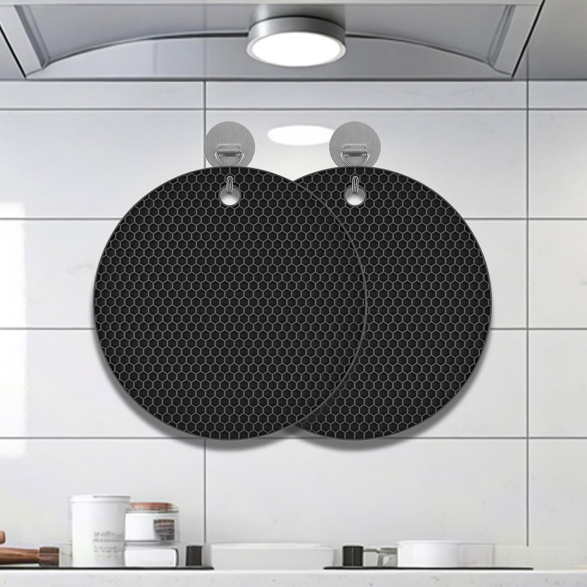 Silicone Non-Slip, Heat Resistant & Water-Trapping Trivet Mats for Water Glasses & Teacup & Coffee Cup & Dishes & Cookware, Multipurpose Kitchen Table Coaster, 5.5-Inch, 2 Pcs, Black