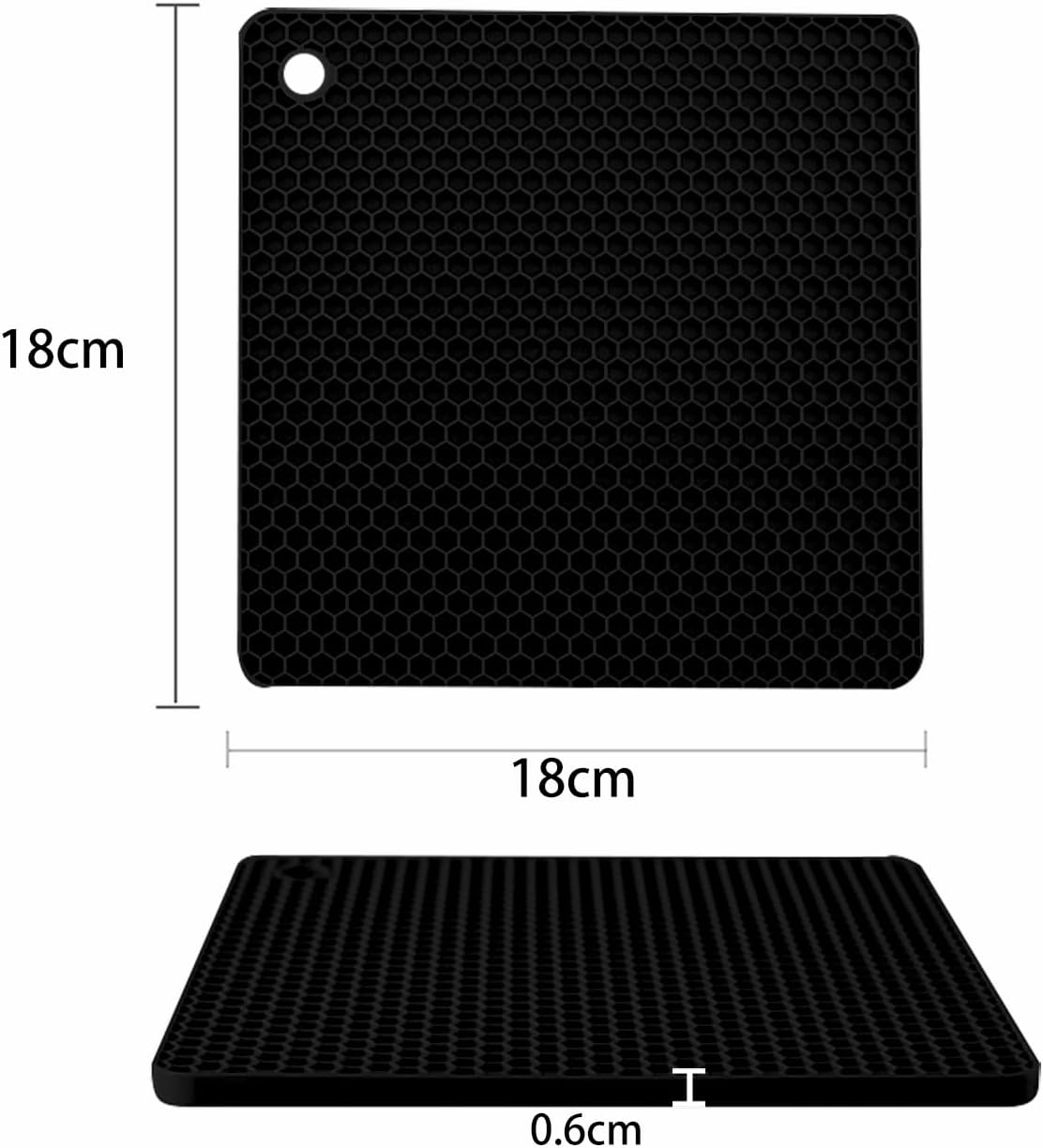 Silicone Non-Slip, Heat Resistant & Water-Trapping Trivet Mats for Water Glasses & Teacup & Coffee Cup & Dishes & Cookware, Multipurpose Kitchen Table Coaster, 5.5-Inch, 2 Pcs, Black