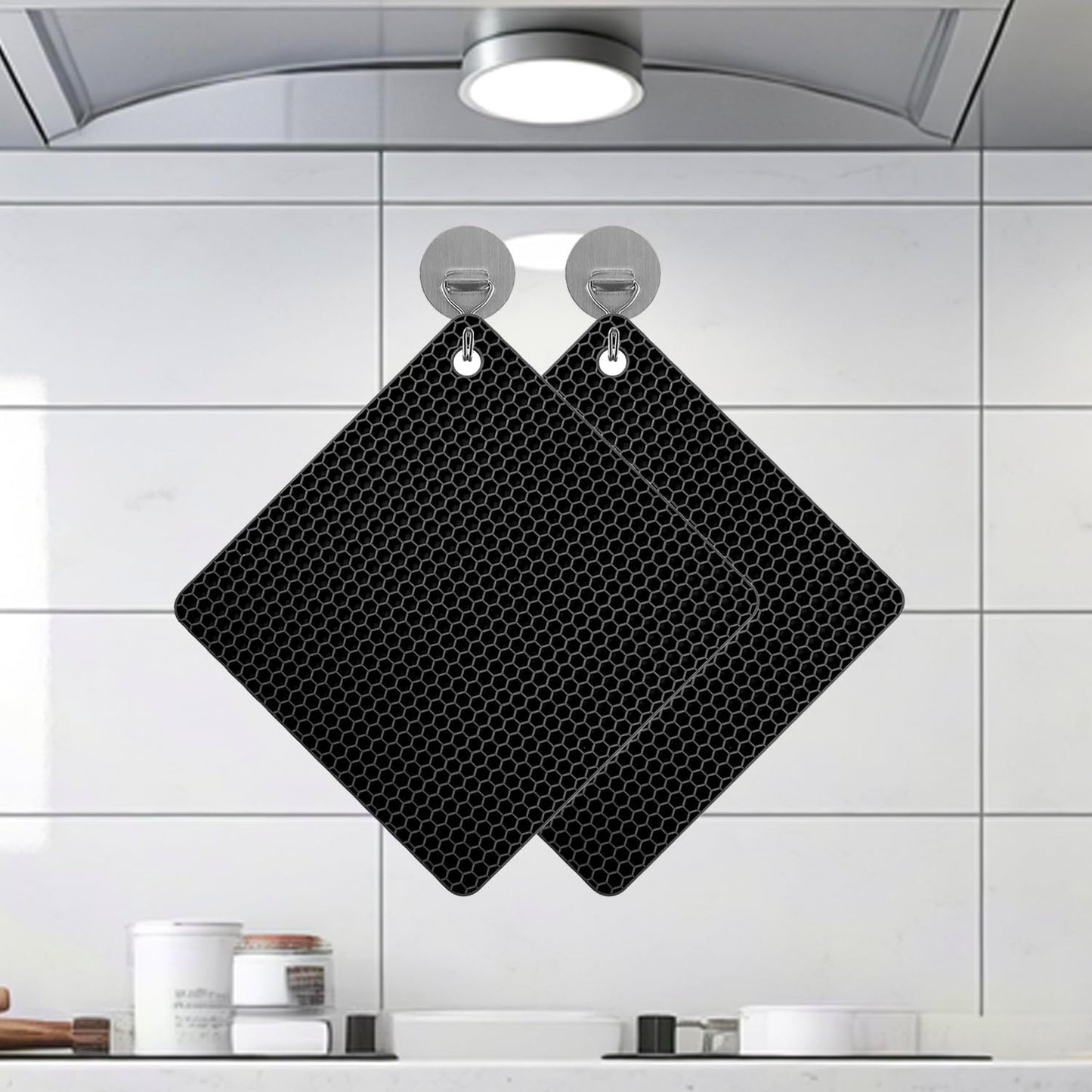 Silicone Non-Slip, Heat Resistant & Water-Trapping Trivet Mats for Water Glasses & Teacup & Coffee Cup & Dishes & Cookware, Multipurpose Kitchen Table Coaster, 5.5-Inch, 2 Pcs, Black