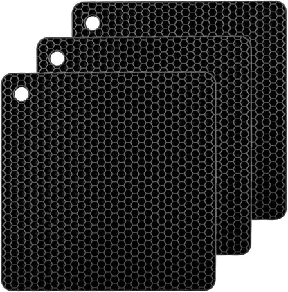 Silicone Non-Slip, Heat Resistant & Water-Trapping Trivet Mats for Water Glasses & Teacup & Coffee Cup & Dishes & Cookware, Multipurpose Kitchen Table Coaster, 5.5-Inch, 2 Pcs, Black