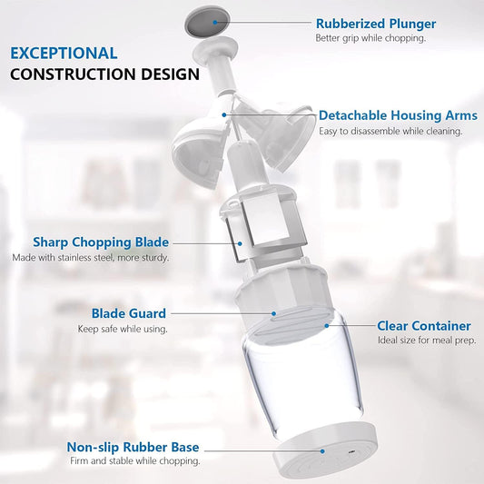 Pαmpered Chef Food Chopper, Vegetable Chopper, Onion Chopper, Garlic Chopper, Nuts Chopper - Hand Chopper For Vegetables Salads, Fruits, Nuts. Dishwasher-safe, White, Easy to Clean