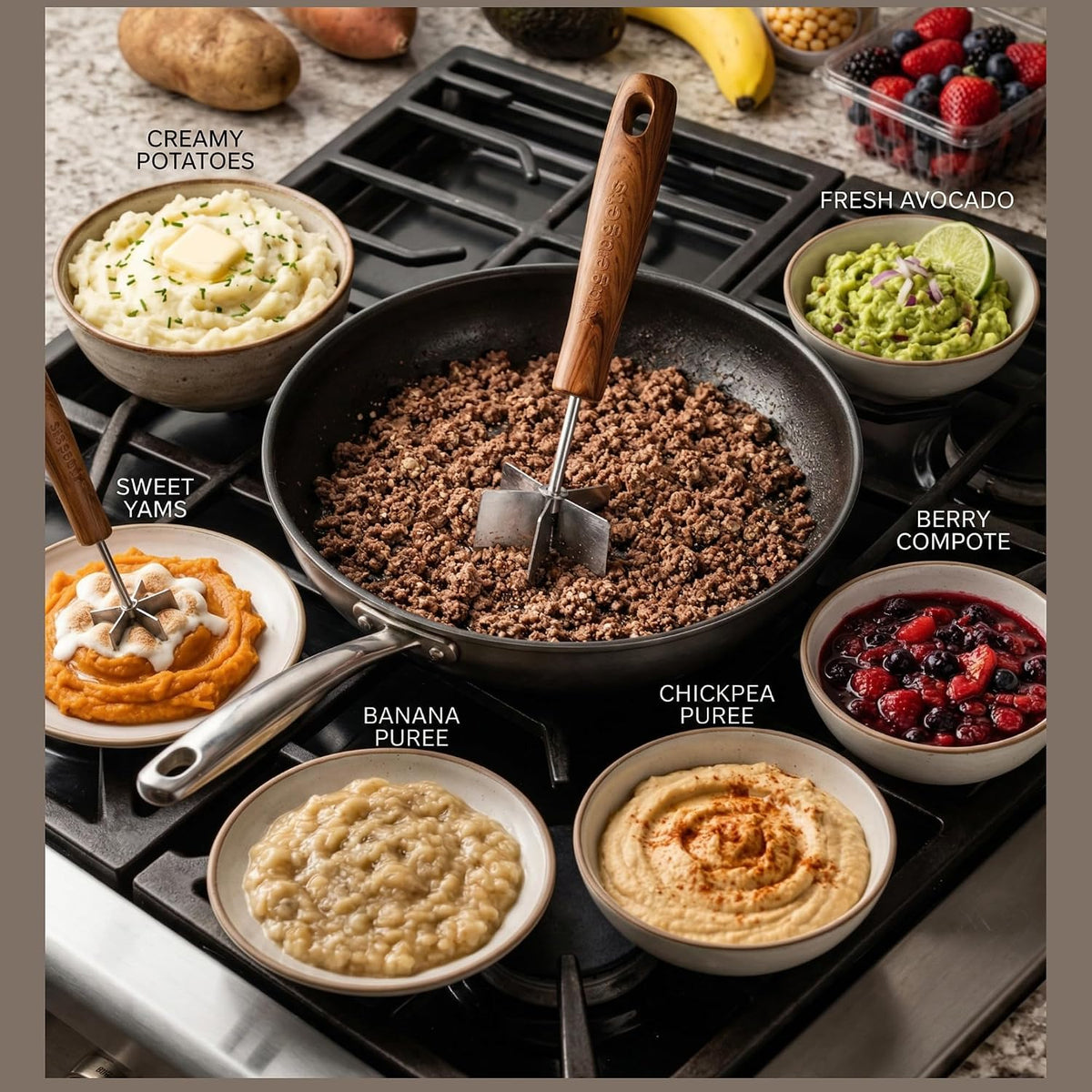 Mini Stainless Steel Meat Chopper & Masher, Dishwasher Safe