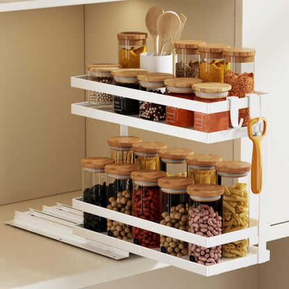 Pull Out Spice Rack Organizer for Cabinet, 2 Pack Metal Seasoning Organizer Slide Out Spice Storage Shelf No Assembly Vertical Spice Rack Pullout for Kitchen & Bahthroom No Drill(2 Tier,Black)