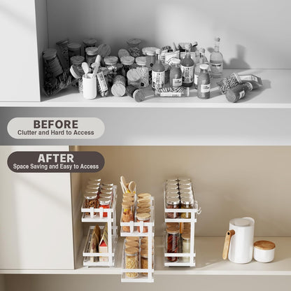 Pull Out Spice Rack Organizer for Cabinet, 2 Pack Metal Seasoning Organizer Slide Out Spice Storage Shelf No Assembly Vertical Spice Rack Pullout for Kitchen & Bahthroom No Drill(2 Tier,Black)