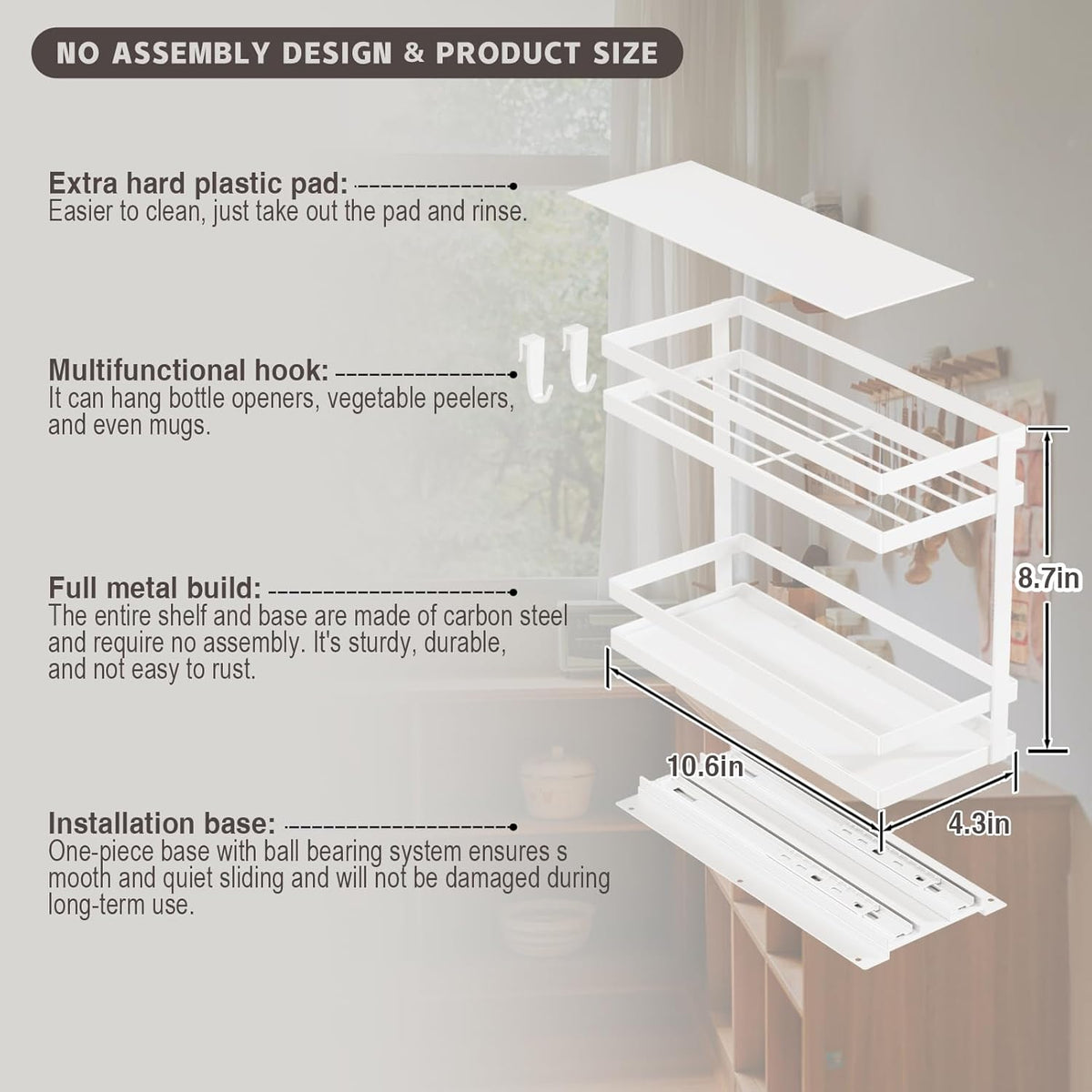 Pull Out Spice Rack Organizer for Cabinet, 2 Pack Metal Seasoning Organizer Slide Out Spice Storage Shelf No Assembly Vertical Spice Rack Pullout for Kitchen & Bahthroom No Drill(2 Tier,Black)