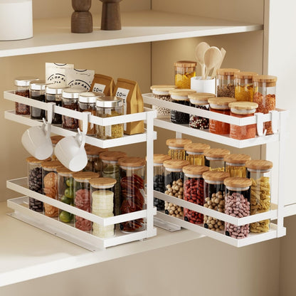 Pull Out Spice Rack Organizer for Cabinet, 2 Pack Metal Seasoning Organizer Slide Out Spice Storage Shelf No Assembly Vertical Spice Rack Pullout for Kitchen & Bahthroom No Drill(2 Tier,Black)
