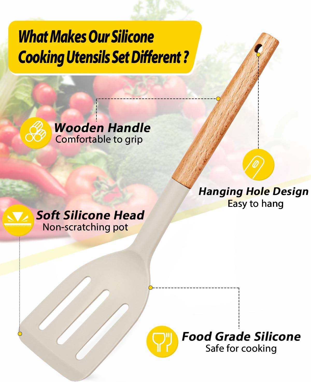 Silicone Cooking Utensils Set, 4 Pcs Spatula and Spoon Set, Khaki