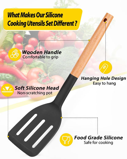 Silicone Cooking Utensils Set, 4 Pcs Spatula and Spoon Set, Khaki