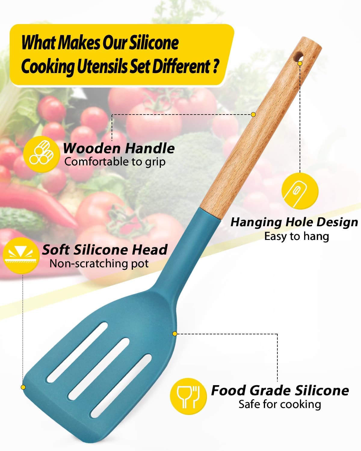 Silicone Cooking Utensils Set, 4 Pcs Spatula and Spoon Set, Khaki