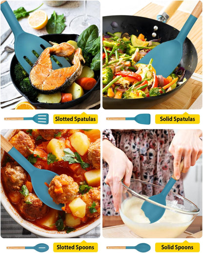 Silicone Cooking Utensils Set, 4 Pcs Spatula and Spoon Set, Khaki
