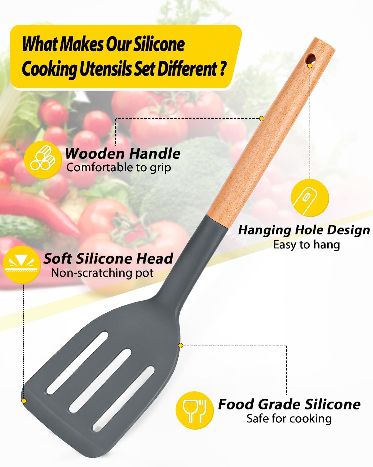 Silicone Cooking Utensils Set, 4 Pcs Spatula and Spoon Set, Khaki