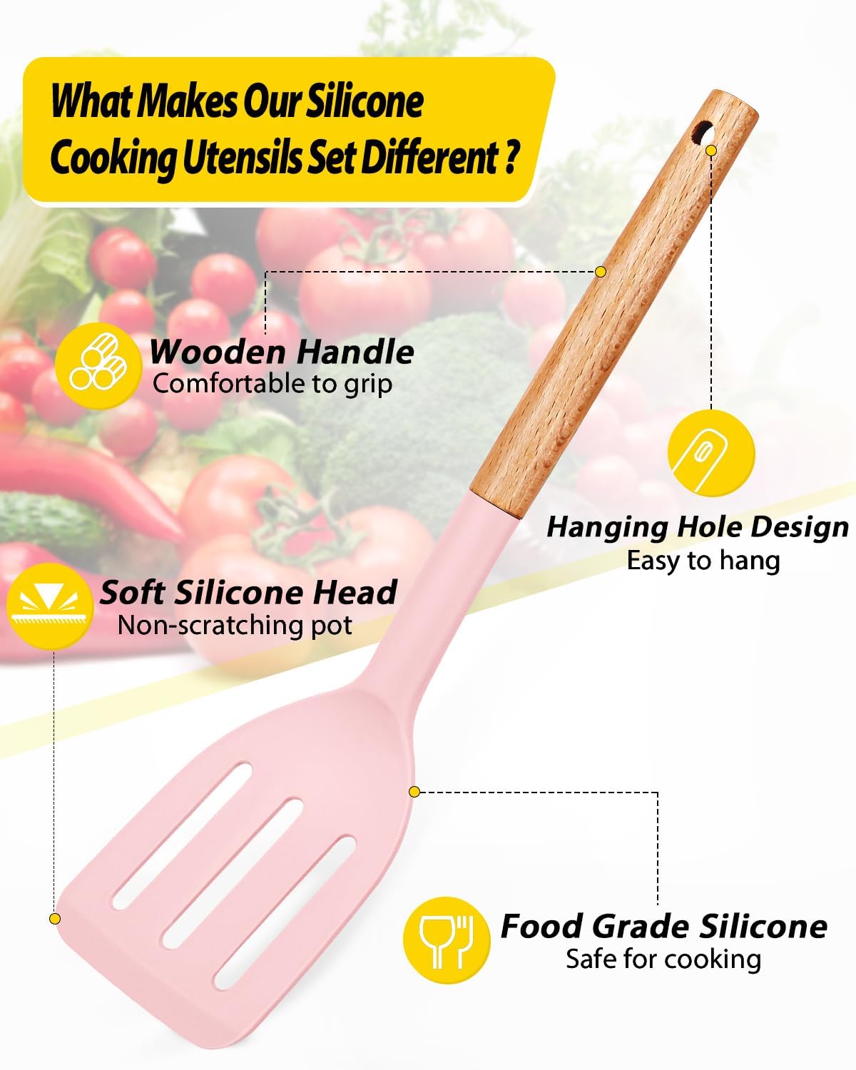 Silicone Cooking Utensils Set, 4 Pcs Spatula and Spoon Set, Khaki