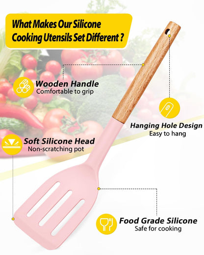 Silicone Cooking Utensils Set, 4 Pcs Spatula and Spoon Set, Khaki