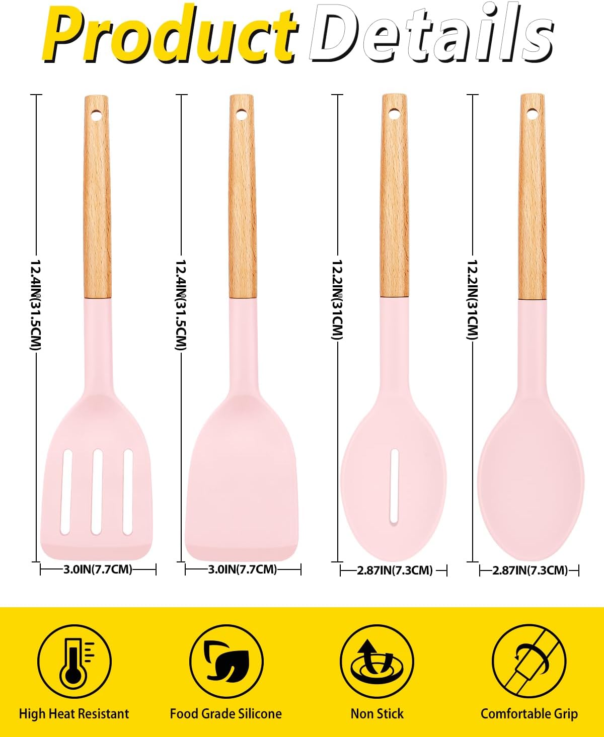 Silicone Cooking Utensils Set, 4 Pcs Spatula and Spoon Set, Khaki