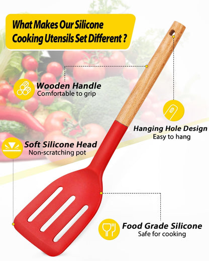 Silicone Cooking Utensils Set, 4 Pcs Spatula and Spoon Set, Khaki